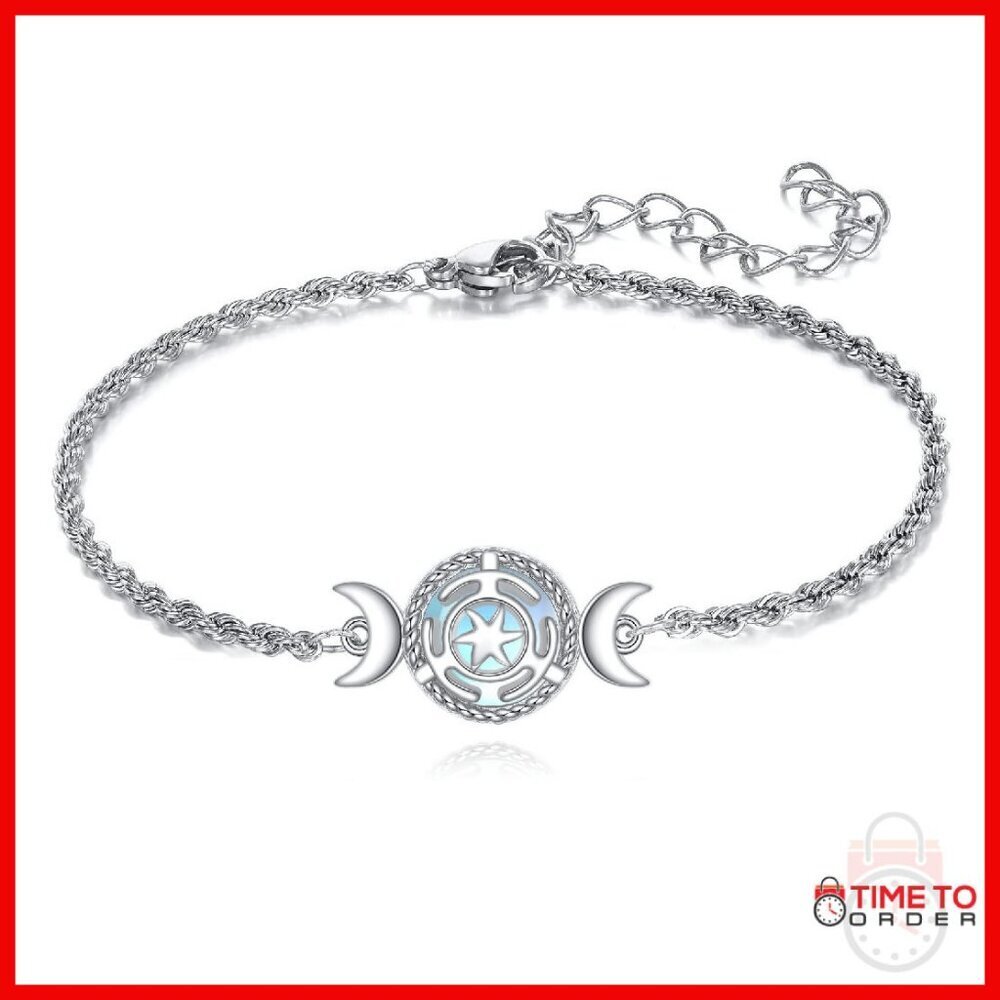 Sterling Silver Triple Moon Charm Bracelet with Lobster Clasp